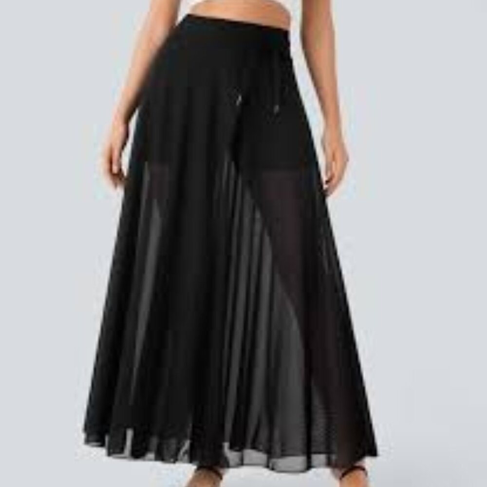 Halara High Waisted Drawstring Mesh Flowy Midi Sk… - image 1